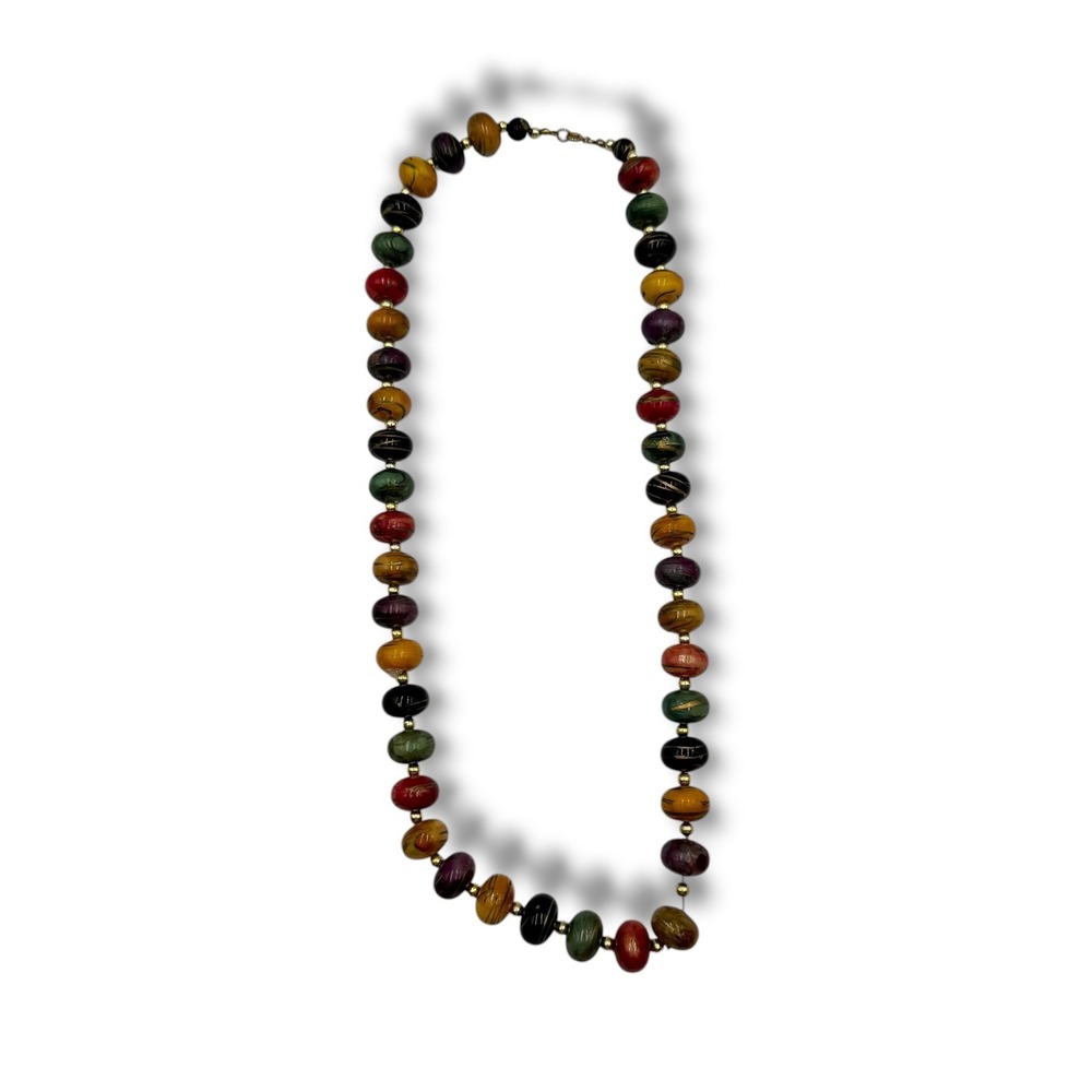 Vintage Beaded Necklace Women Multicolor Boho Gold Accents - Picture 1 of 6